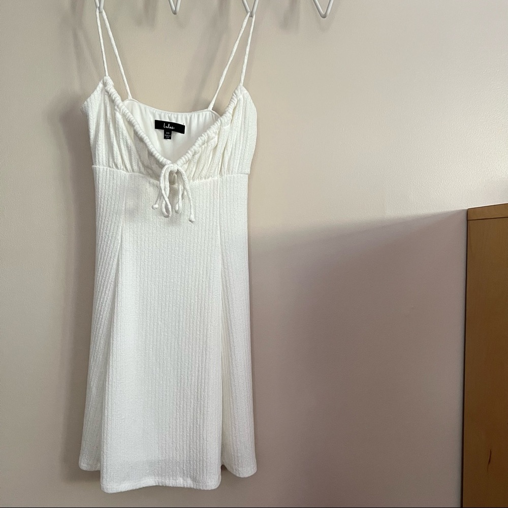 Lulus Casual Confidence Ivory Terry Knit Drawstring Mini Dress